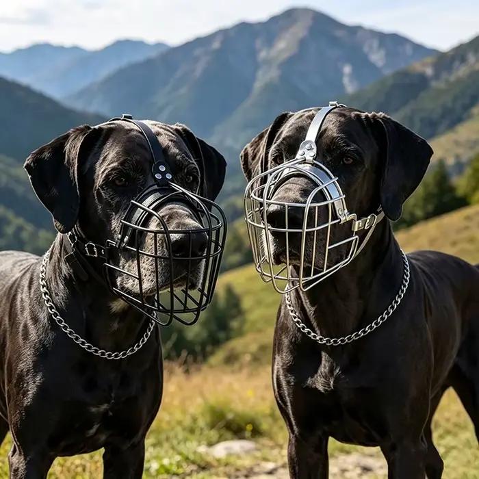 Muselière réglable en forme de panier pour grands chiens avec sangles en cuir