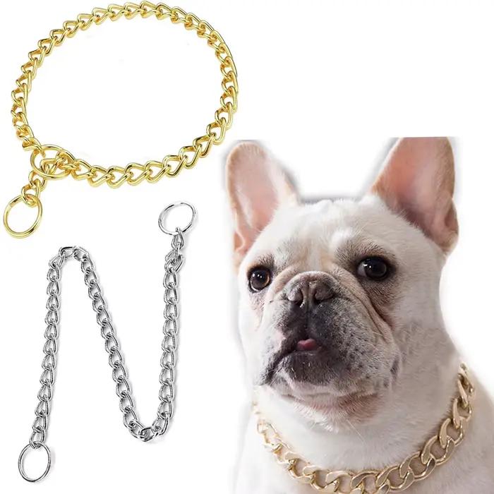 Collier de chien élégant en chaîne à maillons dorés et argentés