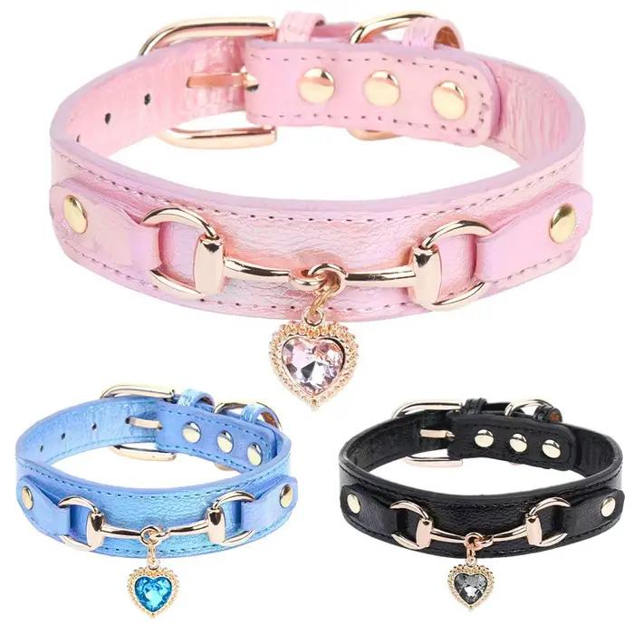 Nouveau collier pour chien en PU avec strass Love Water, accessoires métalliques, collier pour chat, design tendance, collier pour chat