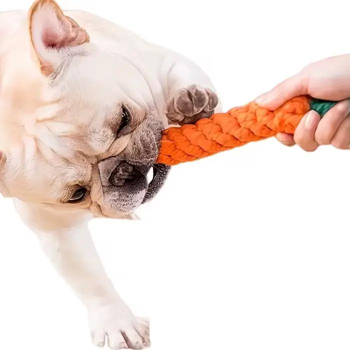 Jouet pour chien en forme de carotte résistant aux morsures avec nœud en corde - Jouet à mâcher interactif pour chiens de taille moyenne