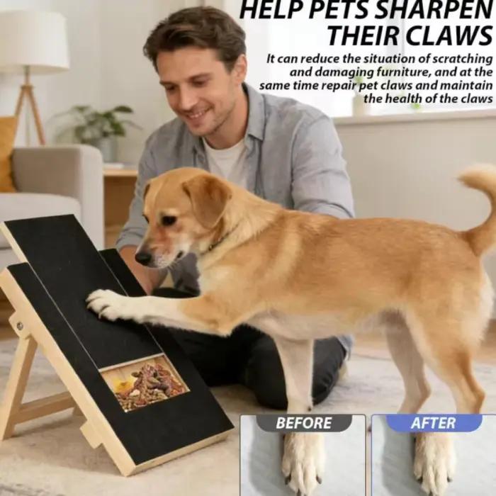 Planche à gratter en bois pour animaux de compagnie avec boîte à friandises intégrée, tampon de coupe-ongles pour chien, planche à gratter extractible, jouet à gratter, planche à gratter en papier de 
