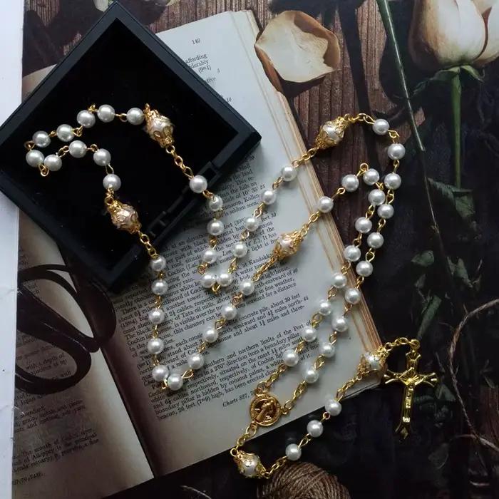 Collier chapelet religieux à cinq bénédictions, chaîne de perles de prière, médaille de Saint benoît, Crucifix croix, collier en Y, bijoux