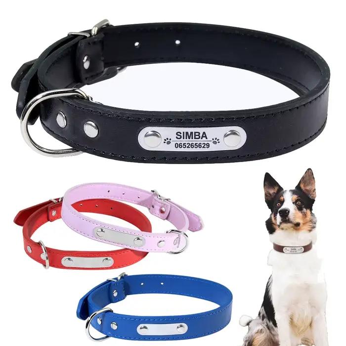 Collier de chien en cuir PU personnalisé colliers de chiens rembourrés doux nom de gravure gratuit pour petits moyens