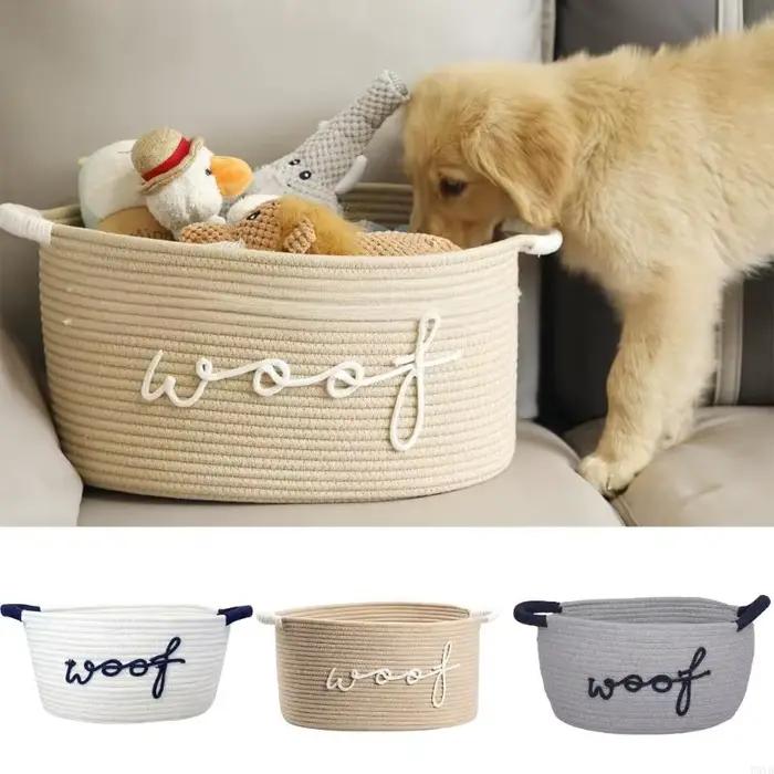 Panier rangement en corde coton fabriqué à main pour jouets chien