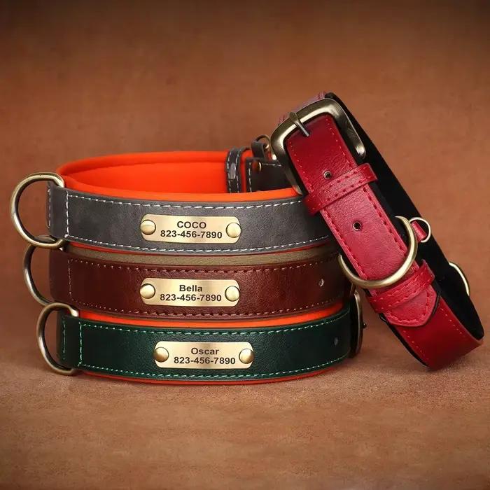Collier de chien personnalisé en cuir rembourré souple