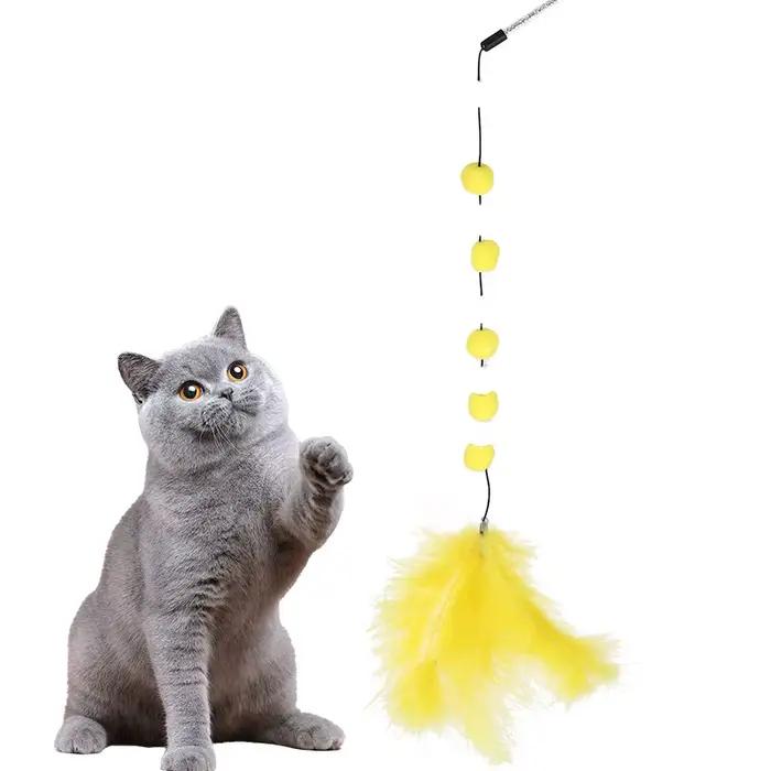 이Funny chaton chat Teaser jouet interactif tige avec cloche et plumes jouets pour créatif lapin bande de cheveux chastant des accessoires pour animaux de compagnie