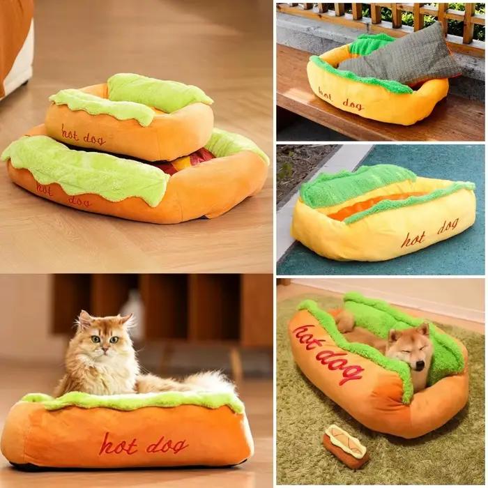 Nouveau Lit pour Animaux de Compagnie en Forme de Hot-Dog, Mignon et Confortable, pour Chats et Chiens, Canapé Amovible et Lavable, Tapis pour Chiots, Fournitures pour Animaux de Compagnie