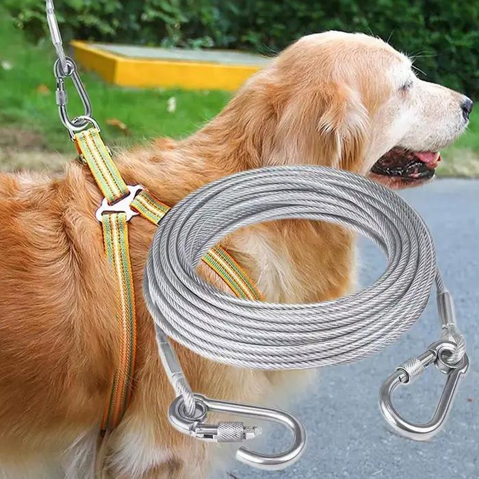 Laisse de fixation double pour chien, corde de traction avec boucle métallique, collier d'entraînement en fil d'acier antirouille, sangle pour chiens d'extérieur