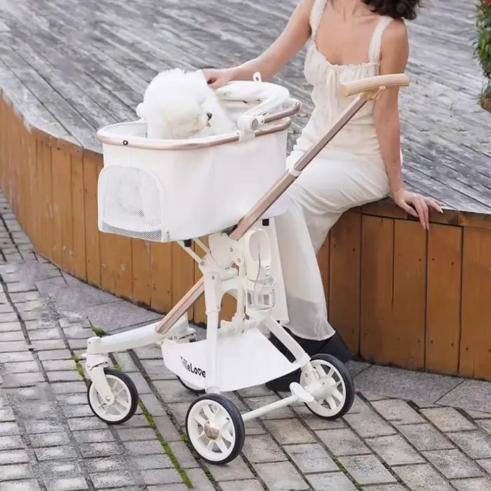 Poussette de luxe en cuir PU pour animaux de compagnie