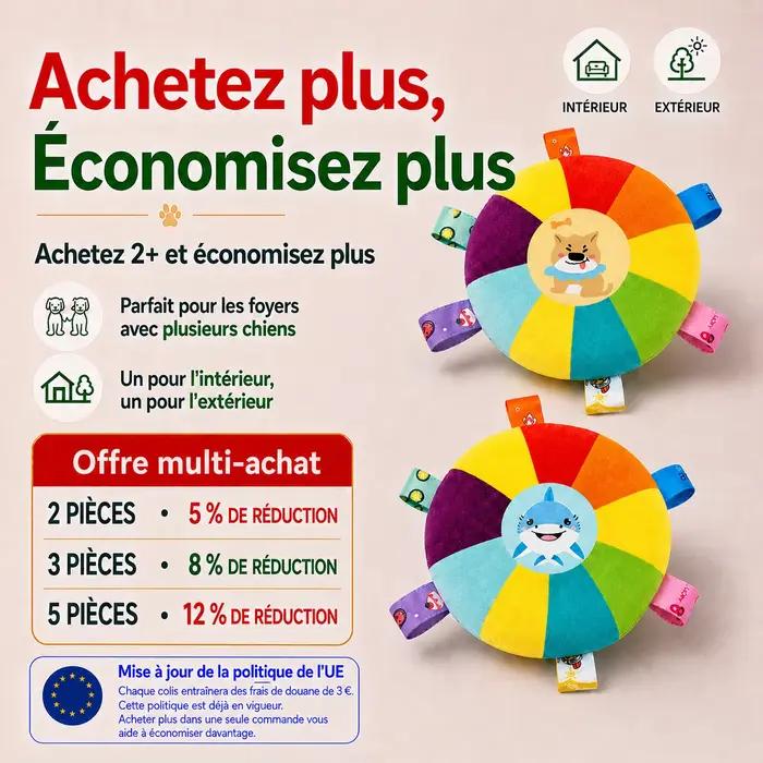 Jouet à mâcher en peluche pour chien avec clochette, jouet interactif de tirage et de lancer, disque volant doux, jouet de dentition avec languettes en tissu pour petits chiens et chiots