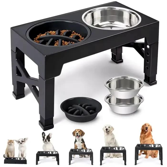 Bols surélevés pour chiens avec support réglable et double