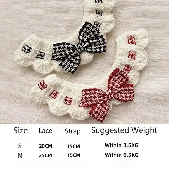 Collier pied-de-poule à carreaux rouge et noir pour animaux de compagnie, bavoir, serviette d'eau, décoration de col tricoté, utilisé pour les petits animaux de compagnie, accessoires de nœud papillon
