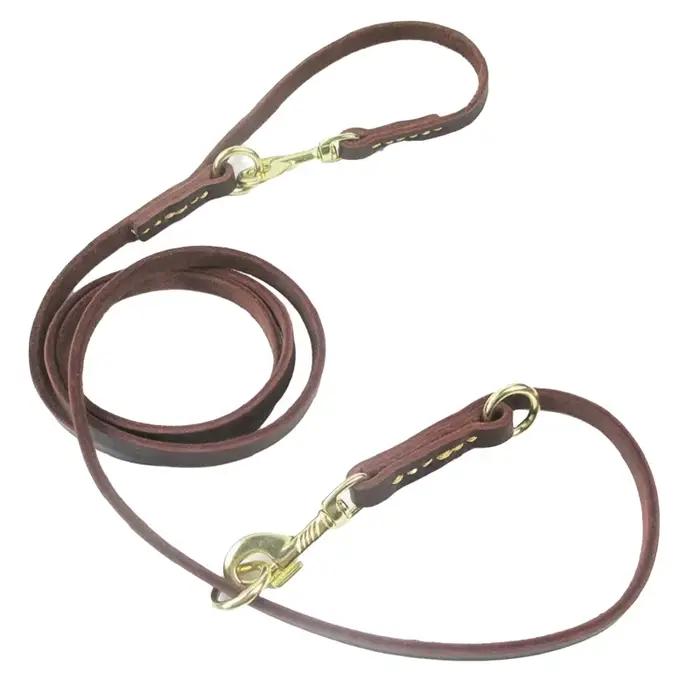 Laisse double multifonctionnelle pour deux chiens en cuir véritable