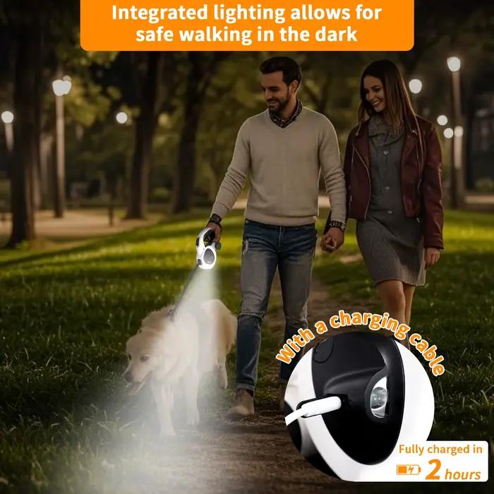Laisse rétractable pour chien avec lumière LED rechargeable par USB