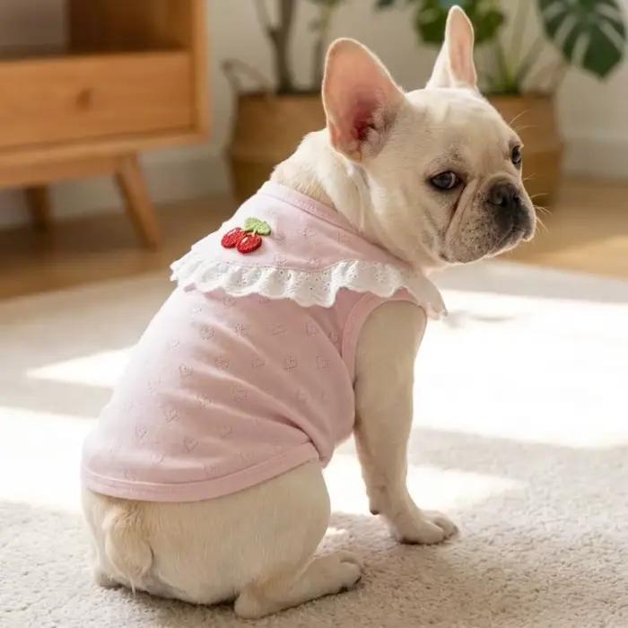 Gilet en dentelle pour chien à col volanté