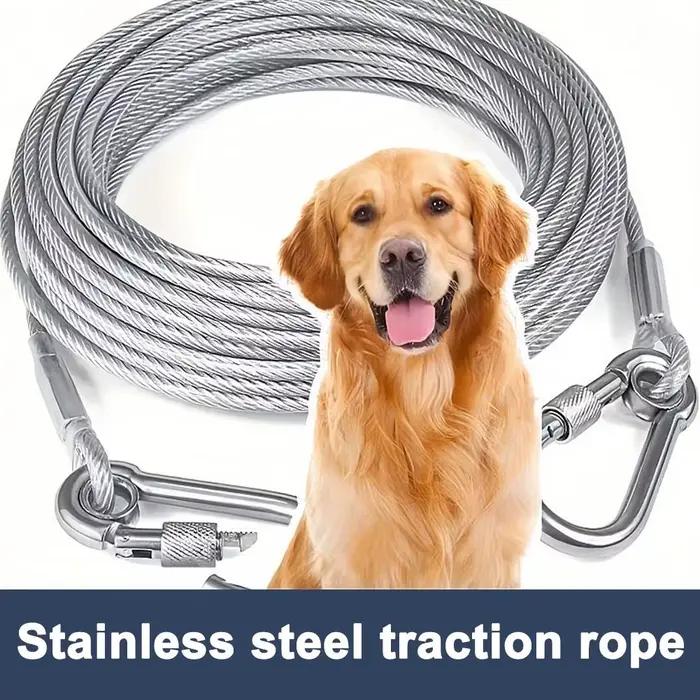 Laisse de fixation double pour chien, corde de traction avec boucle métallique, collier d'entraînement en fil d'acier antirouille, sangle pour chiens d'extérieur