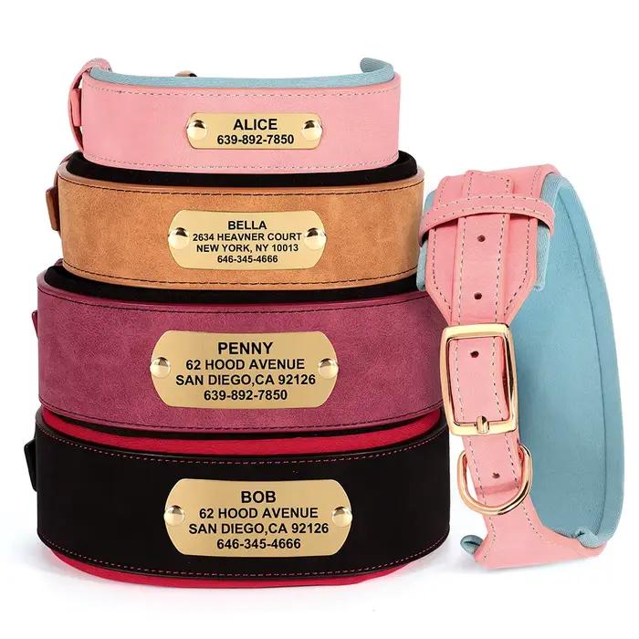 Large collier de chien personnalisé en cuir PU colliers d'étiquette de chiens personnalisés