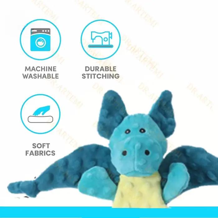 Jouet pour chien en peluche à texture pointillée, en forme de dragon de dessin animé, couineur, résistant aux morsures, avec design de membres, pour soulager le stress et favoriser le jeu interactif.