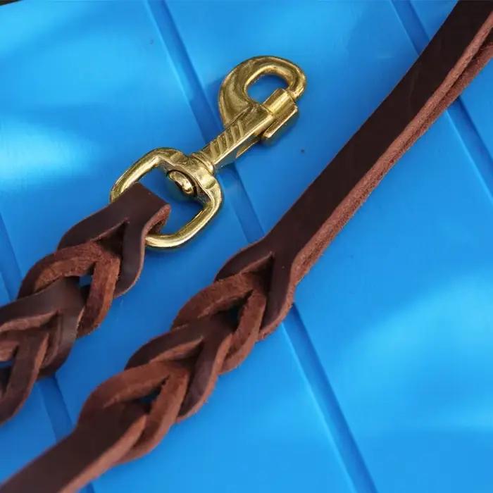 Laisse tressée en cuir véritable pour grand chien