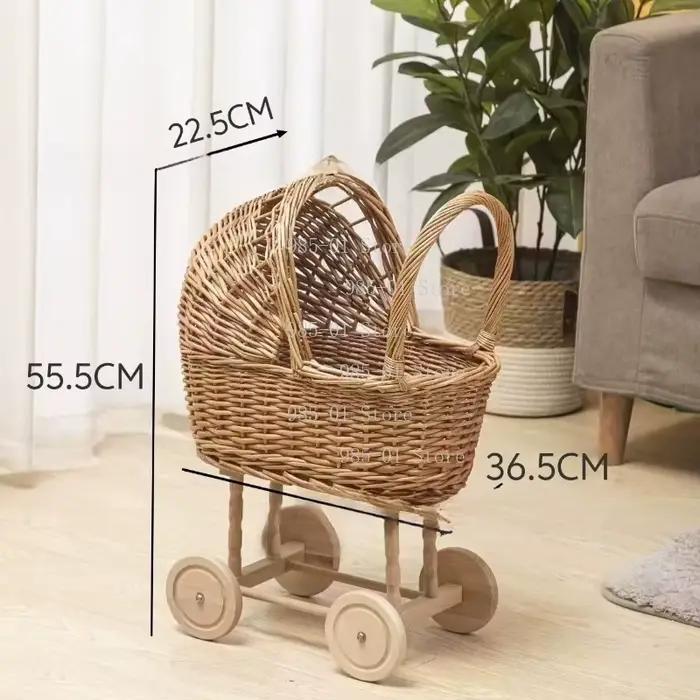 Panier de rangement multifonctionnel en osier tressé à la main pour animaux de compagnie et bébés