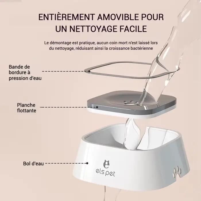 Bol d'eau pour chien, sans déversement, bol d'eau pour animaux de compagnie, sans goutte à goutte, distributeur d'eau lente avec disque flottant, arc Anti-choc, nœud à lécher