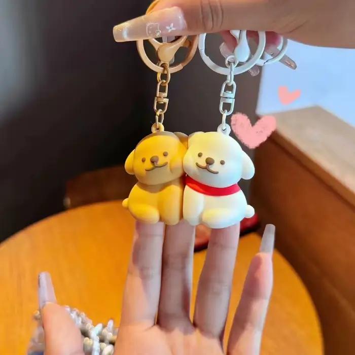 Porte-clés magnétiques pour couple de chiens mignons, pendentif créatif assorti pour la décoration de sacs à dos, cadeau adorable pour les amoureux et les amis