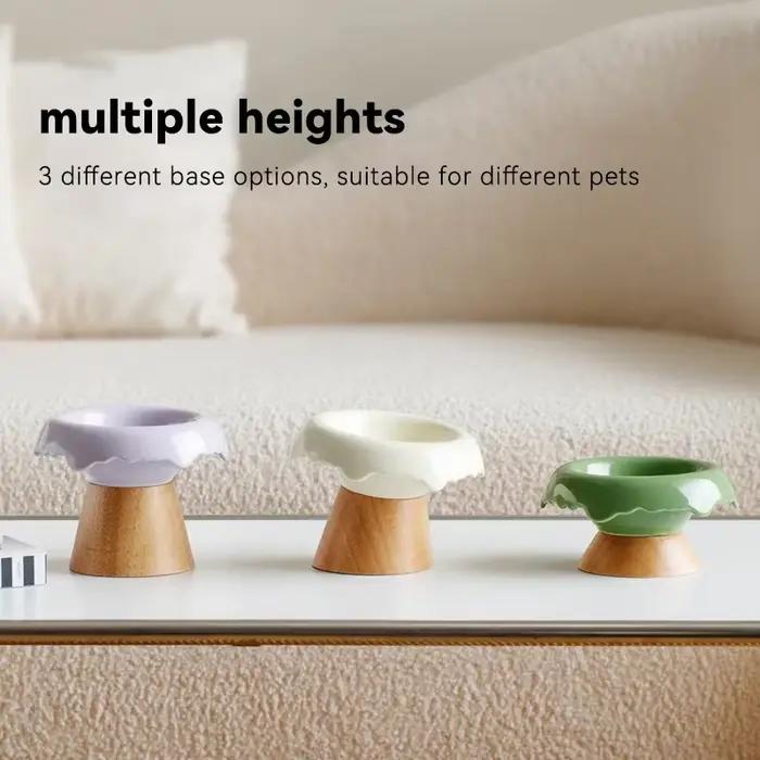 Bol pour animaux de compagnie en céramique surélevé avec base en bois surélevée – Design amovible de 250 ml