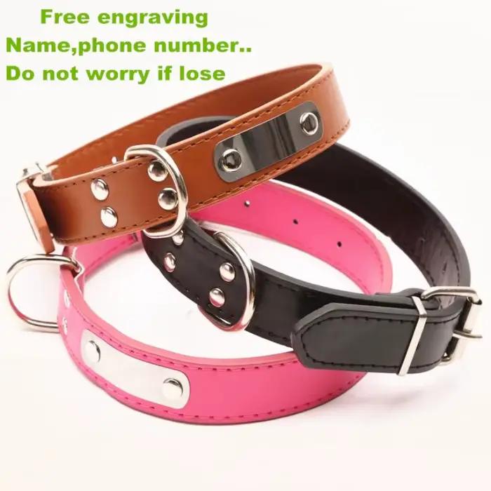 Collier de chien en cuir avec gravure gratuite
