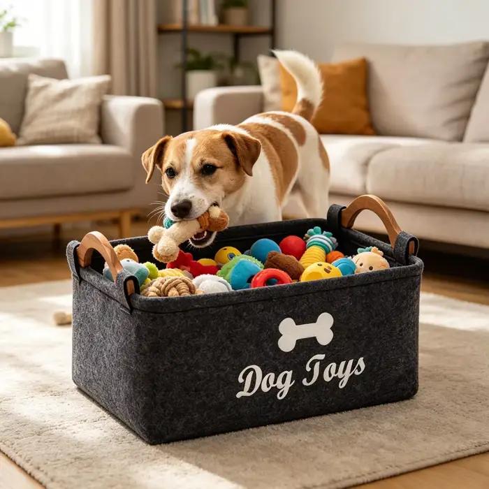 Panier de rangement en feutre pour jouets de chien