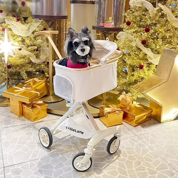 Poussette de luxe en cuir PU pour animaux de compagnie