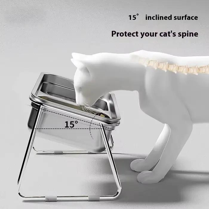 Gamelle pour animaux de compagnie en acier inoxydable, double, anti-renversement, pour chiens et chats, pour croquettes et eau