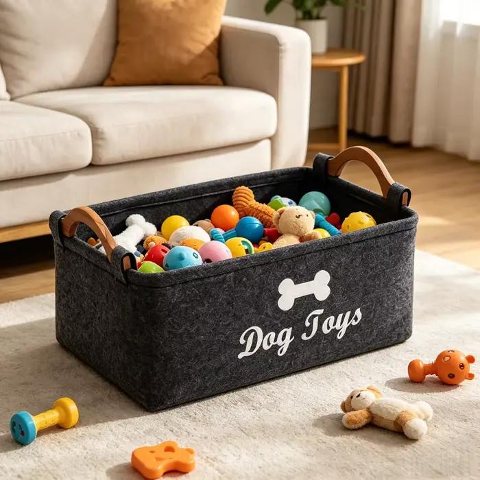 Panier de rangement en feutre pour jouets de chien