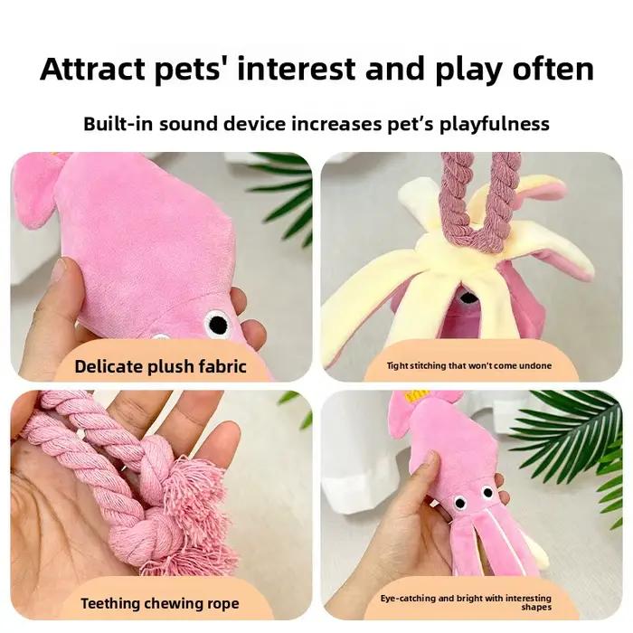 Jouet à mâcher interactif pour chien en peluche pieuvre couineuse avec queue en corde de coton tressée, pour chiot et chien de petite et moyenne taille