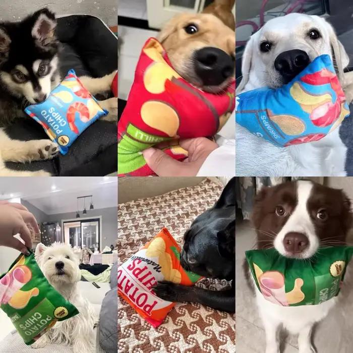 Funny Dog Toys Crisps Plush Filled Pets Squeaky Chew Toy Bite-resistant Sounding Paper
