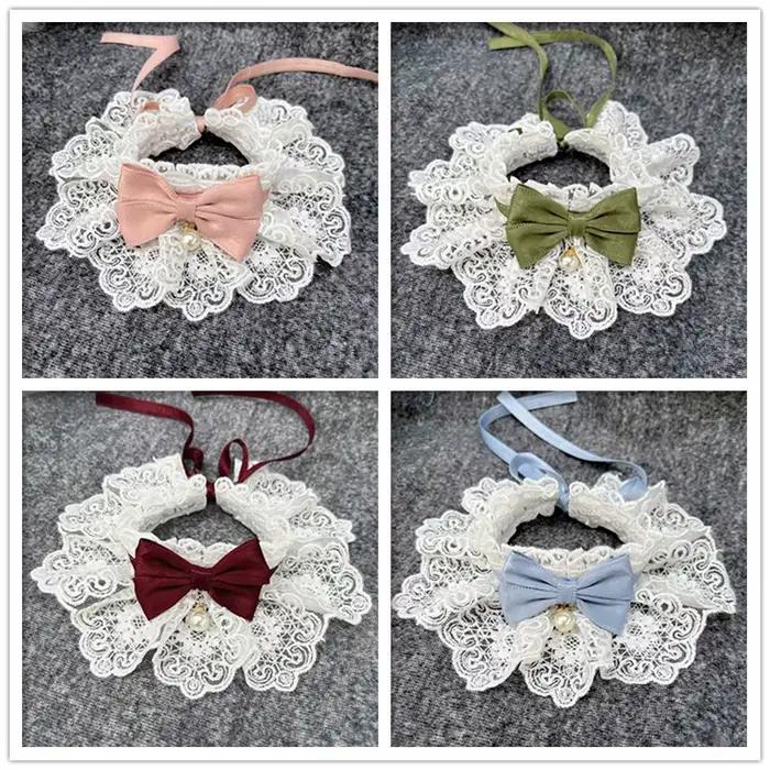 Dentelle nœud papillon collier de perles chat chien foulard animaux de compagnie chats chaton chien chiot chaîne bavoir collier cravate cou sangle écharpe accessoires