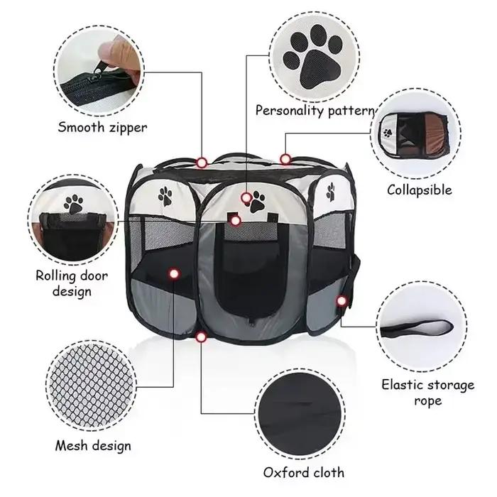 Enclos de jeu octogonal portable et pliable pour animaux de compagnie - Abri extérieur facile à assembler pour grands chiens et chats