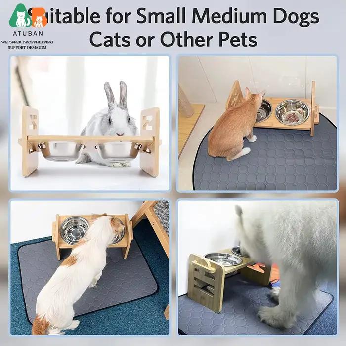 ATUBAN Gamelles surélevées en bambou avec support réglable pour chiens, chiots, chats, lapins – Gamelles pour nourriture et eau pour animaux de compagnie