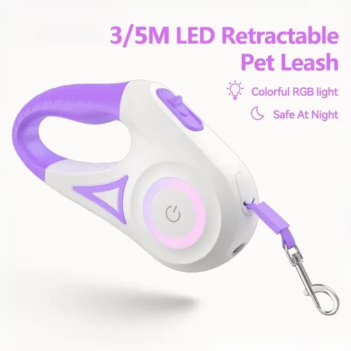 Laisse de chien rétractable automatique 3/5M avec LED lumineuse