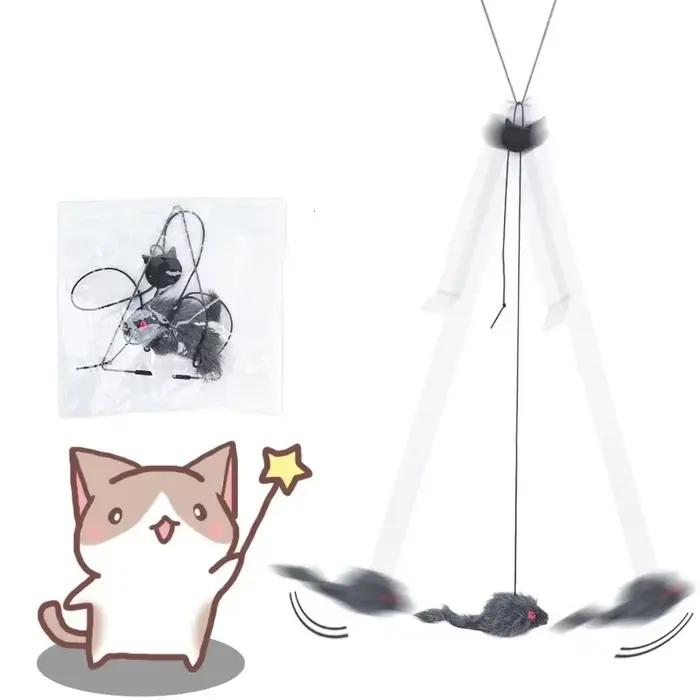 Simulation de souris pour chats, jouet amusant, porte suspendue, bâton rétractable, corde à gratter, jouet interactif, fournitures pour chats