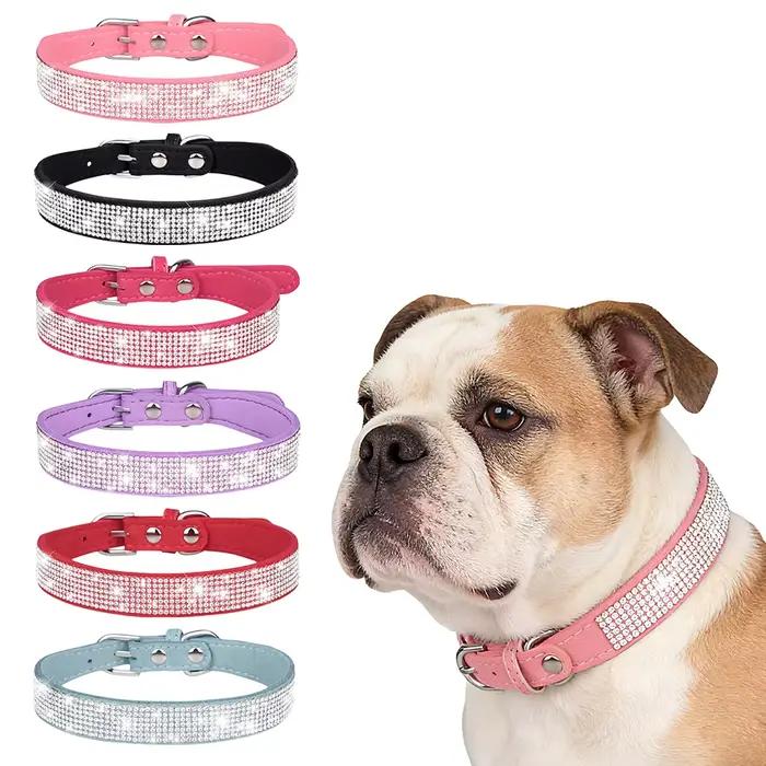 Nouveau collier pour animaux de compagnie en strass brillants, collier réglable en microfibre douce pour chiens et chats de petite et moyenne taille, collier léger pour la promenade