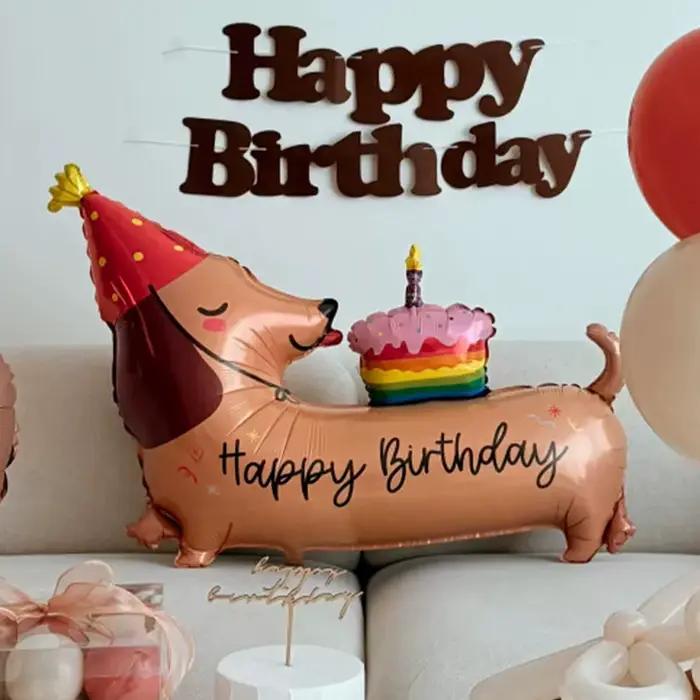 2 ballons en aluminium motif chien saucisse de dessin animé pour anniversaire