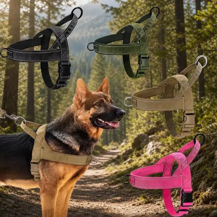 Harnais tactique anti-traction pour chien - Nylon 1000D réglable pour grands chiens