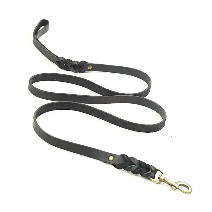 Laisse pour chien tressée en cuir véritable marron noir Laisses pour chiens robustes avec fermoir rotatif pour grands