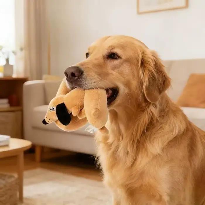 Jouet à mâcher pour chien en peluche couineur, en forme de saucisse, doux, durable, interactif, pour la dentition et le nettoyage des dents