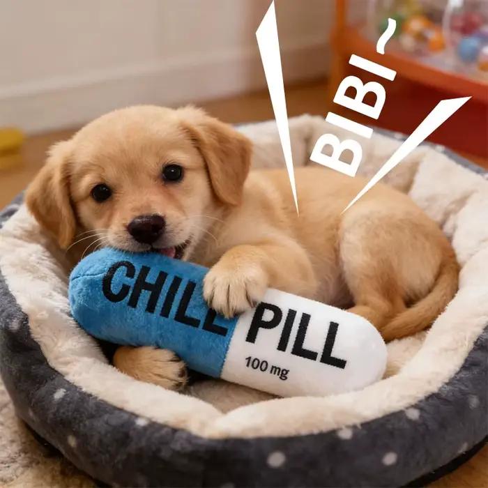 Jouet pour chien en peluche indestructible en forme de capsule avec couineur