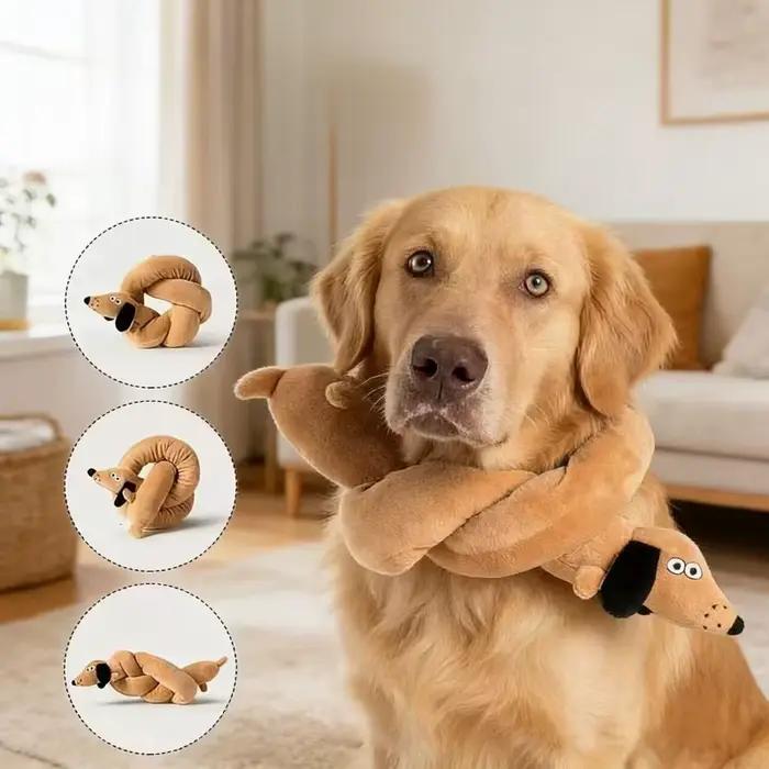 Jouet à mâcher pour chien en peluche couineur, en forme de saucisse, doux, durable, interactif, pour la dentition et le nettoyage des dents