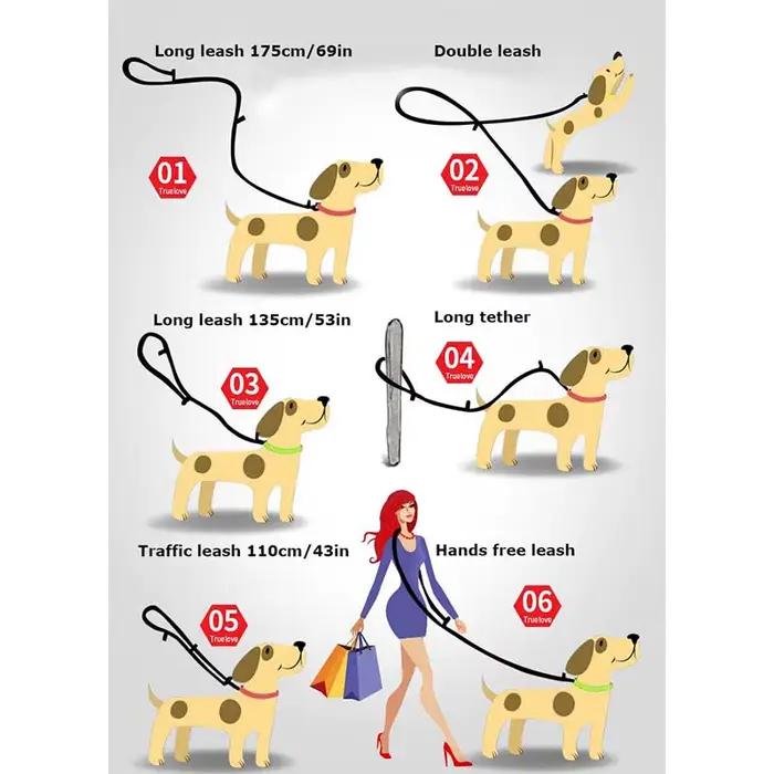 Truelove 7 en 1 multi-usages réglable chien plomb main libre laisse d'entraînement pour animaux de compagnie