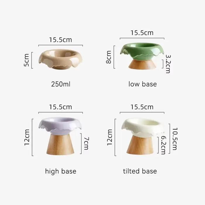 Bol pour animaux de compagnie en céramique surélevé avec base en bois surélevée – Design amovible de 250 ml