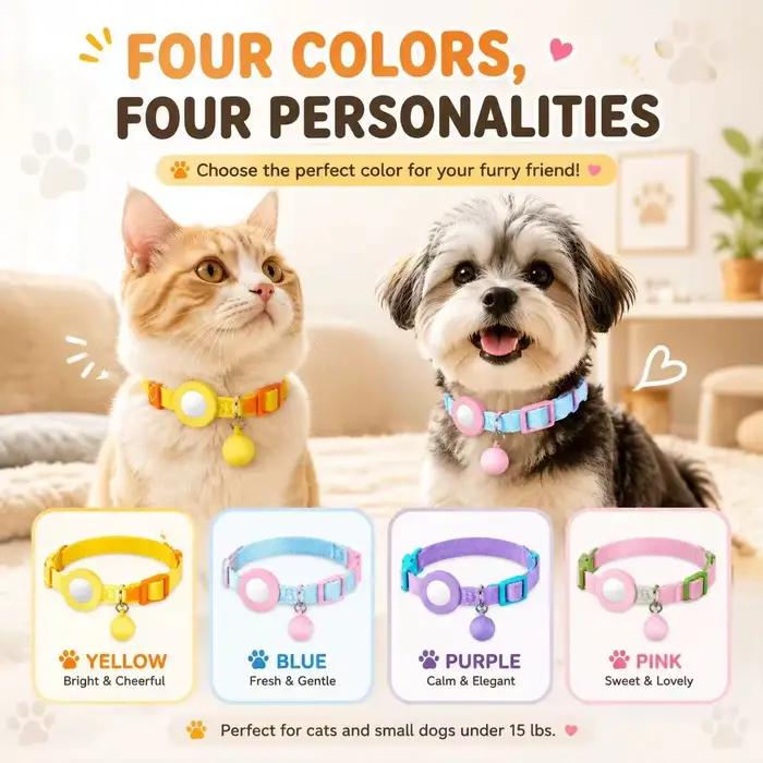Collier GPS pour chat, dispositif de suivi à portée illimitée, mode anti-perte pour animaux de compagnie, taille réglable 21–32 cm, compatible avec la fonctionnalité Apple Find My.