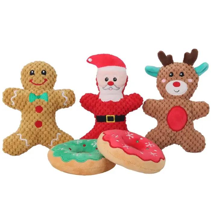 Noël chien en peluche bruit jouet à mâcher Santa Elk pain d'épice homme beignet chat